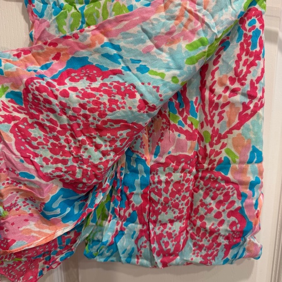 NWT Lilly Pulitzer Lets Cha Cha Murfee Fringe Scarf Rayon Coral Reef - Picture 6 of 8